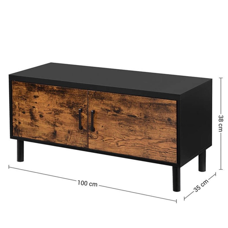 Banco con Almacenaje IBRAM, en Madera y Metal, color Negro y Marrón Oscuro