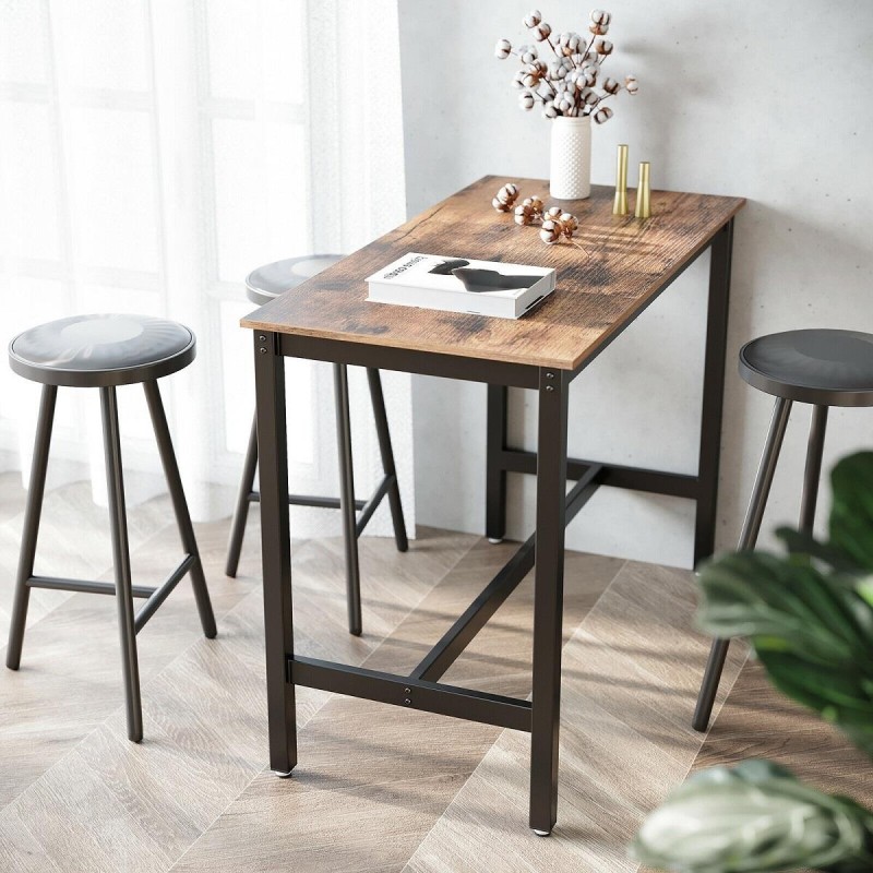 Mesa Alta SYDNEY, en Metal y Madera, color Negro y Marrón Oscuro
