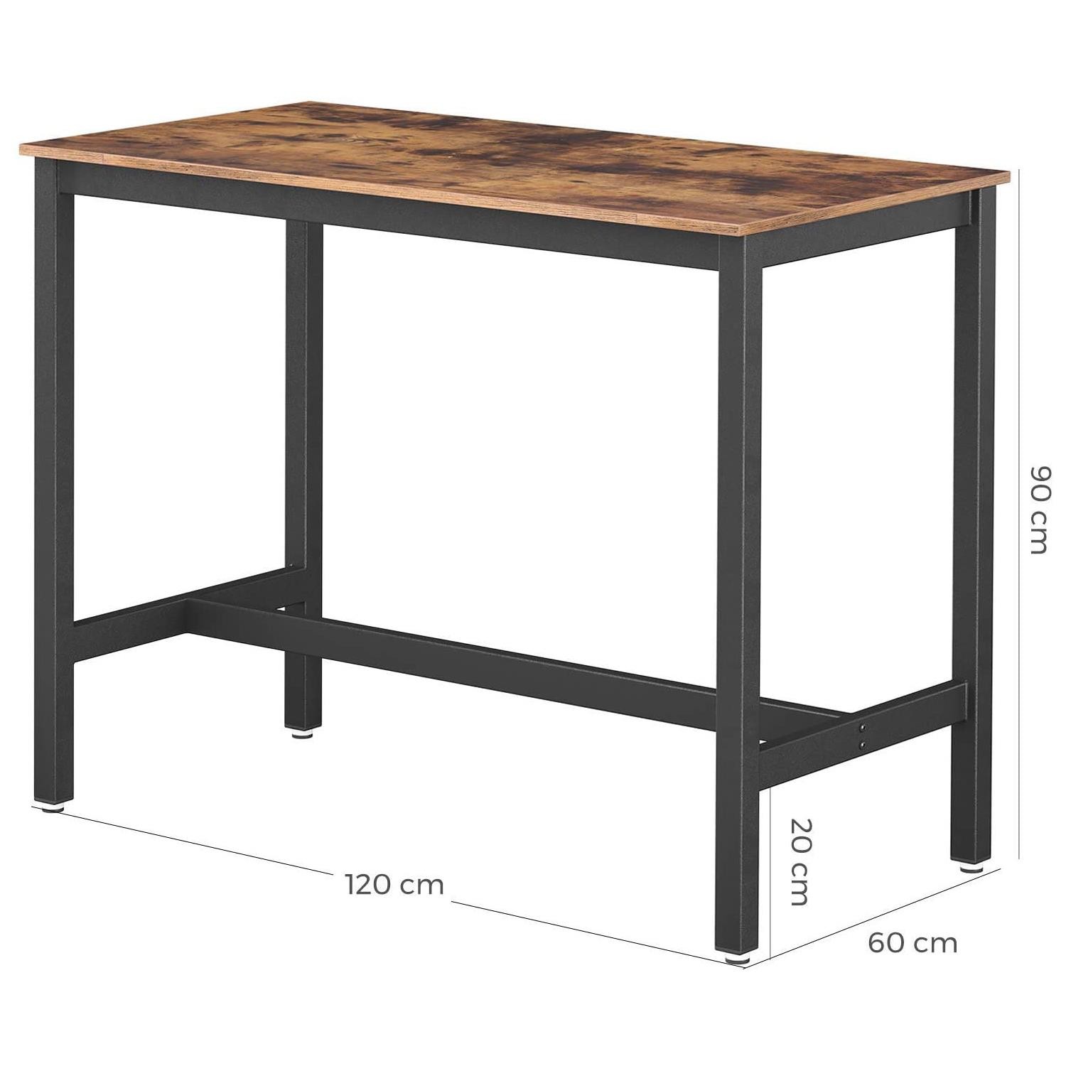 Mesa Alta SYDNEY, 120x60x90 cm, en Metal y Madera, color Negro y Marrón Oscuro