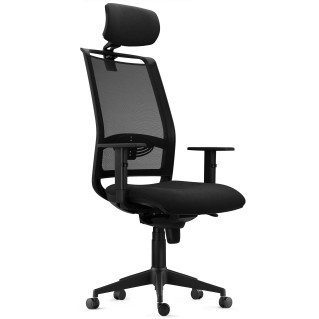 Silla Ergonómica NEPTUNO, Reposacabezas, en Malla y Tela Negra