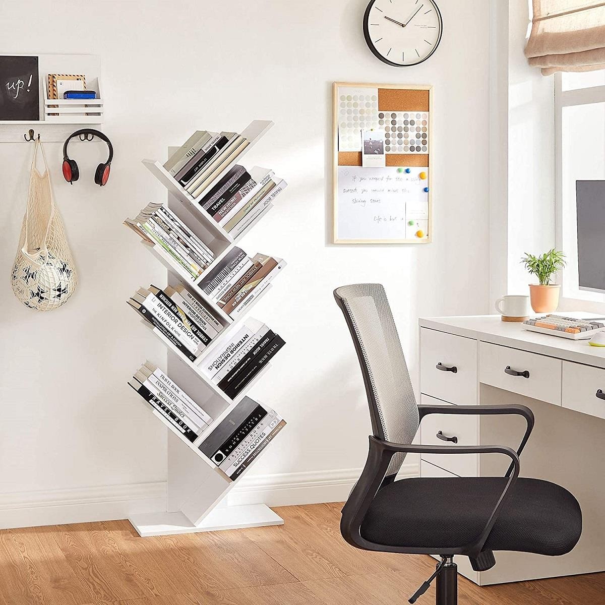 Librería MALIKA, 50x25x141 cm, Forma de Árbol, en Madera color Blanco