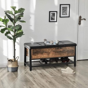 Banco con Almacenaje MATED, en Madera y Metal, color Negro y Marrón Oscuro