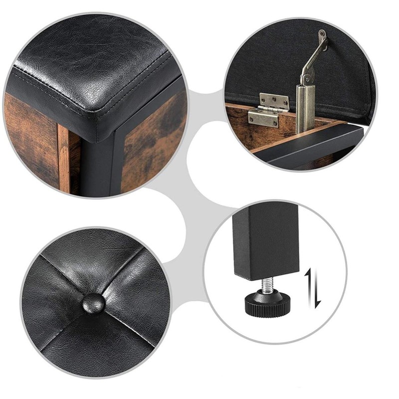 Banco con Almacenaje MATED, en Madera y Metal, color Negro y Marrón Oscuro