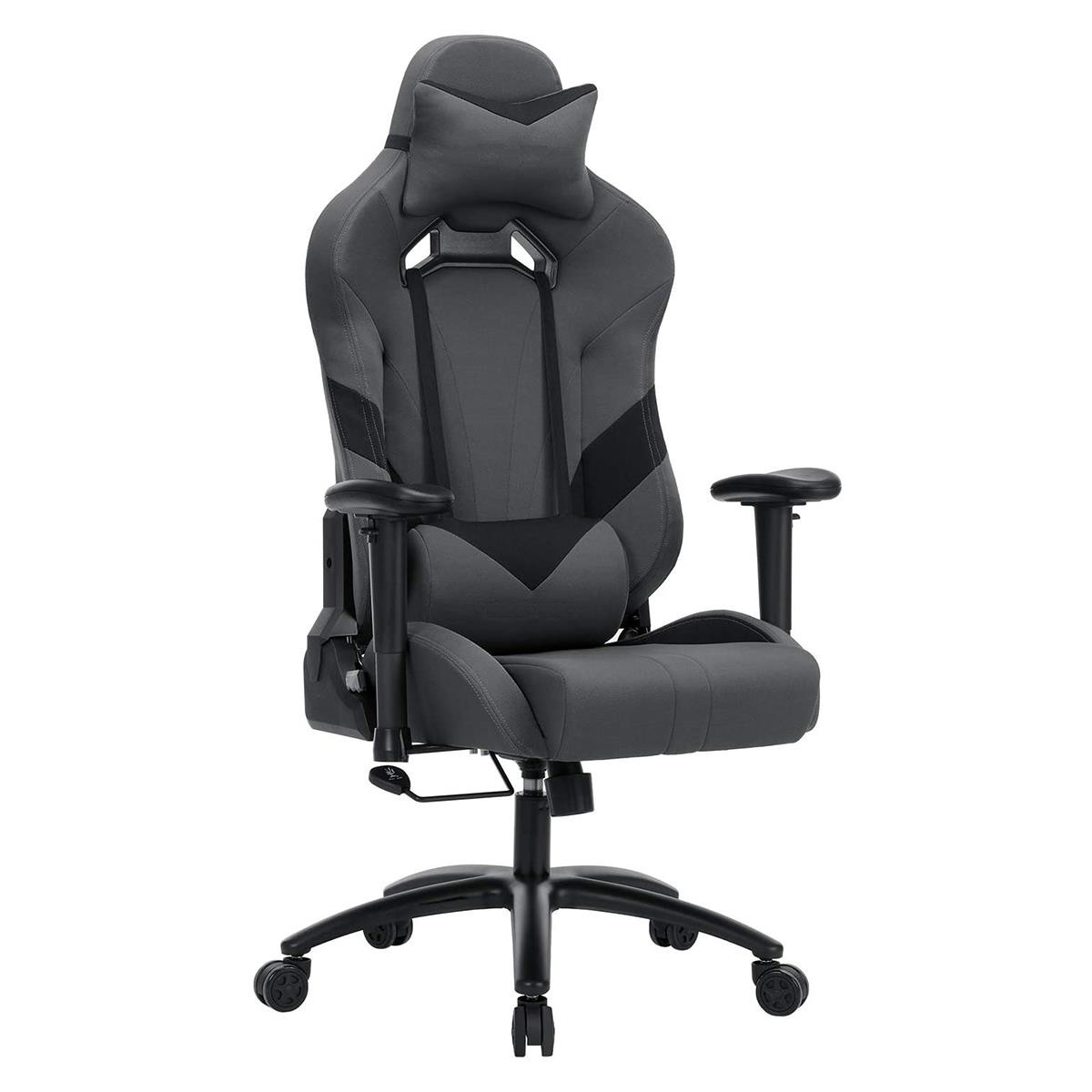 Silla Gaming SPYDER, Respaldo Reclinable, Cojines Lumbar y Cervical, en Tela color Gris y Negro