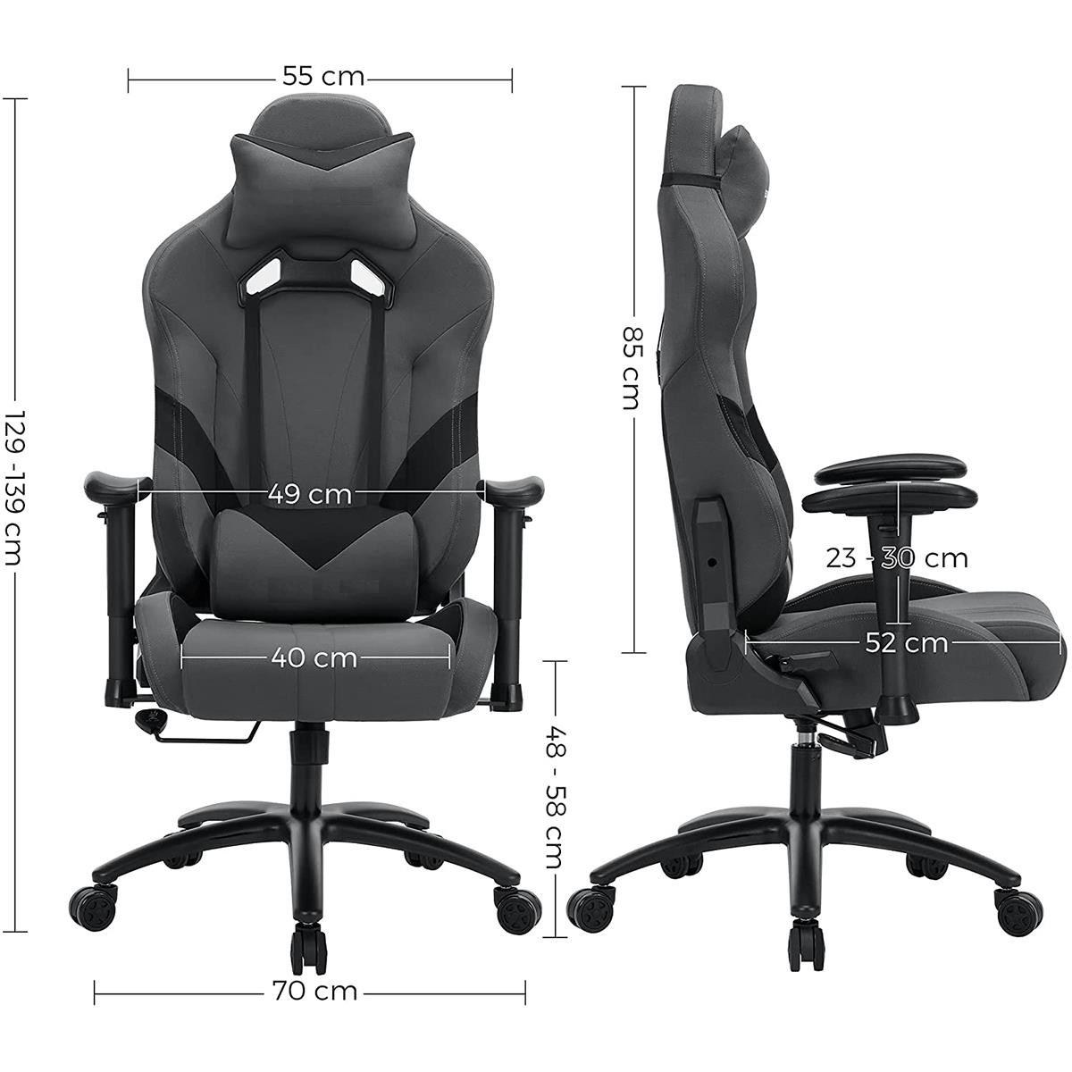 Silla Gaming SPYDER, Respaldo Reclinable, Cojines Lumbar y Cervical, en Tela color Gris y Negro
