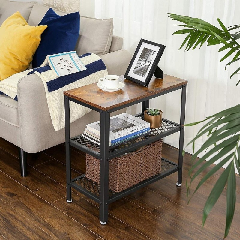 Mesa Auxiliar AVRIL, en Metal y Madera, color Negro y Marrón Oscuro