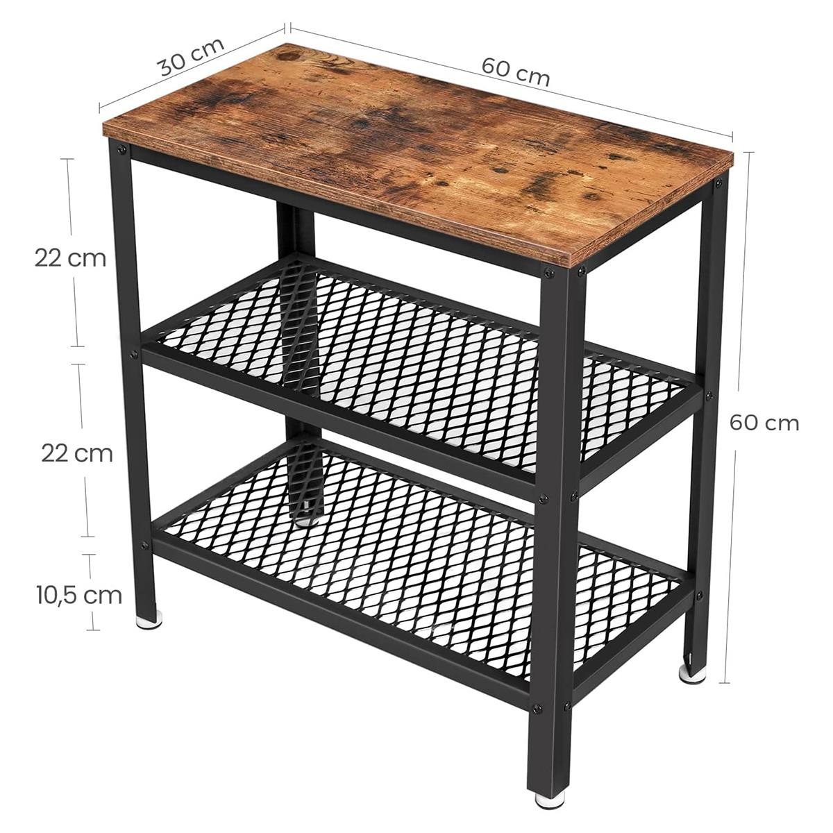 Mesa Auxiliar AVRIL, 60x30x60 cm, en Metal y Madera, color Negro y Marrón Oscuro