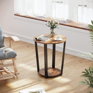 Mesa Auxiliar FILO, en Metal y Madera, color Negro y Marrón Oscuro