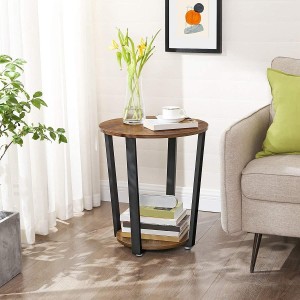 Mesa Auxiliar FILO, en Metal y Madera, color Negro y Marrón Oscuro