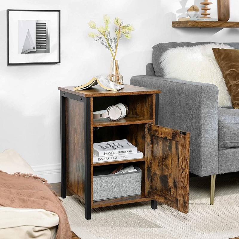 Mesa Auxiliar BILLY en Metal y Madera, color Negro y Marrón Oscuro