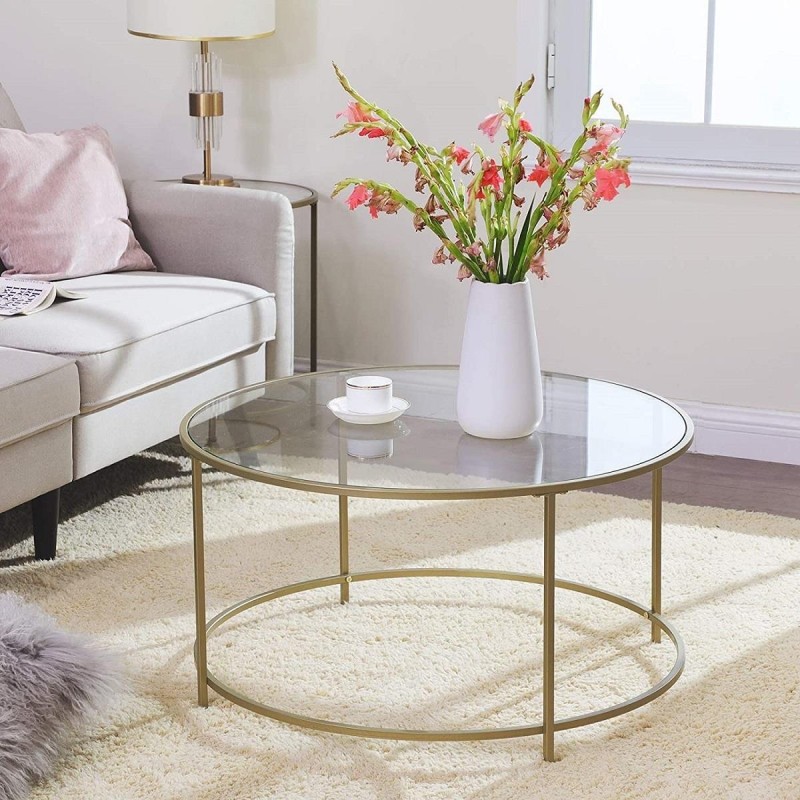 Mesa auxiliar de cristal TIVOLI, Estructura color Dorado