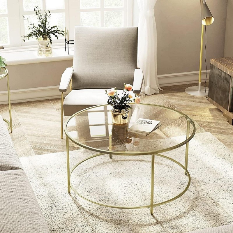 Mesa auxiliar de cristal TIVOLI, Estructura color Dorado