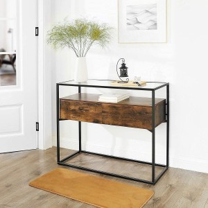 Mesa Consola VORTEX, Estilo Industrial, en Metal y Madera, color Negro y Marrón Oscuro