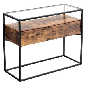 Mesa Consola VORTEX, Estilo Industrial, en Metal y Madera, color Negro y Marrón Oscuro