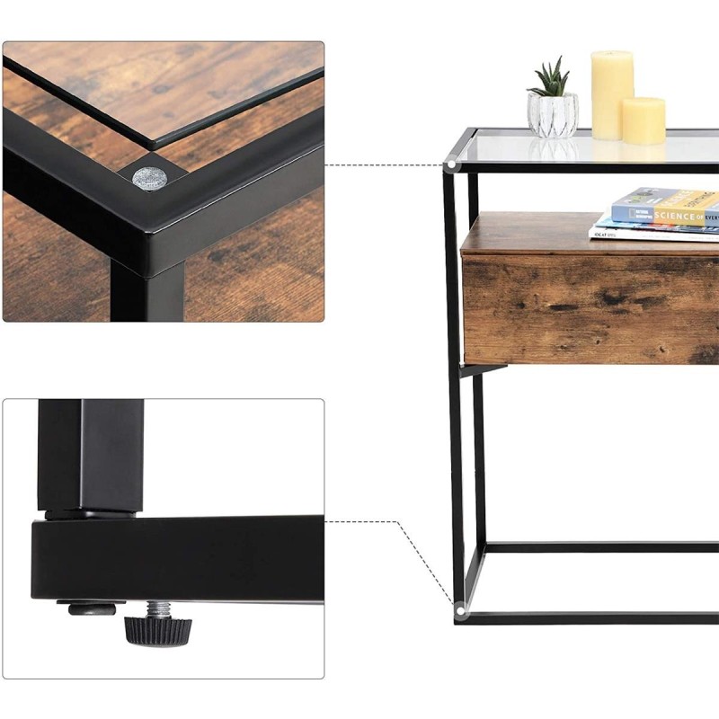 Mesa Consola VORTEX, Estilo Industrial, en Metal y Madera, color Negro y Marrón Oscuro