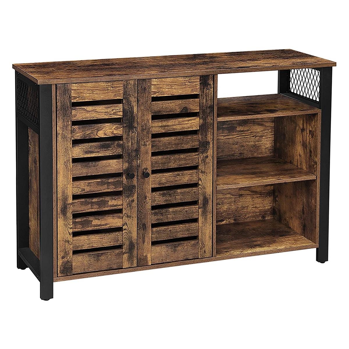 Armario SIRIUS, 110x33x75 cm, Estilo Industrial, en Metal y Madera, color Marrón Oscuro