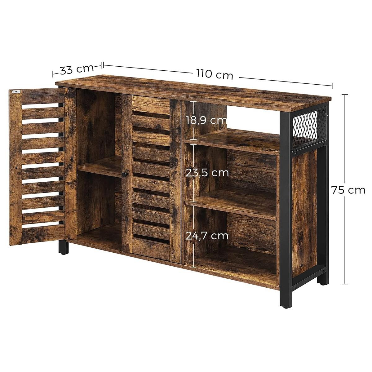 Armario SIRIUS, 110x33x75 cm, Estilo Industrial, en Metal y Madera, color Marrón Oscuro