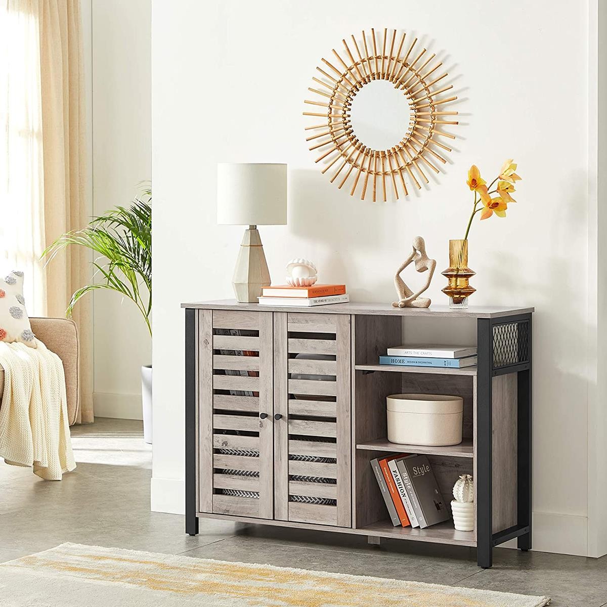 Armario SIRIUS, 110x33x75 cm, Estilo Industrial, en Metal y Madera, color Marrón Oscuro