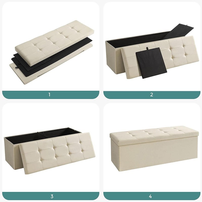 Banco con Almacenaje SIDNEY, en Madera y Tela, color Gris Claro