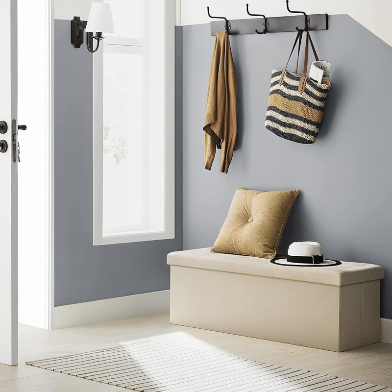 Banco con Almacenaje SIDNEY, en Madera y Tela, color Gris Claro