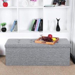 Banco con Almacenaje SIDNEY, en Madera y Tela, color Gris Claro