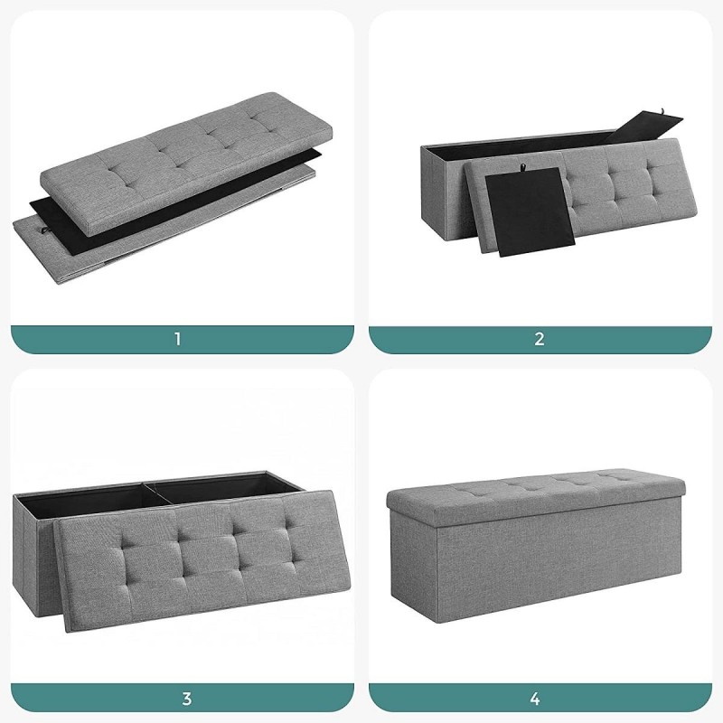 Banco con Almacenaje SIDNEY, en Madera y Tela, color Gris Claro