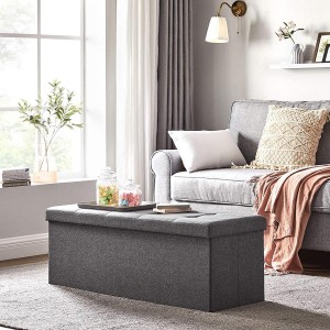 Banco con Almacenaje SIDNEY, en Madera y Tela, color Gris Claro