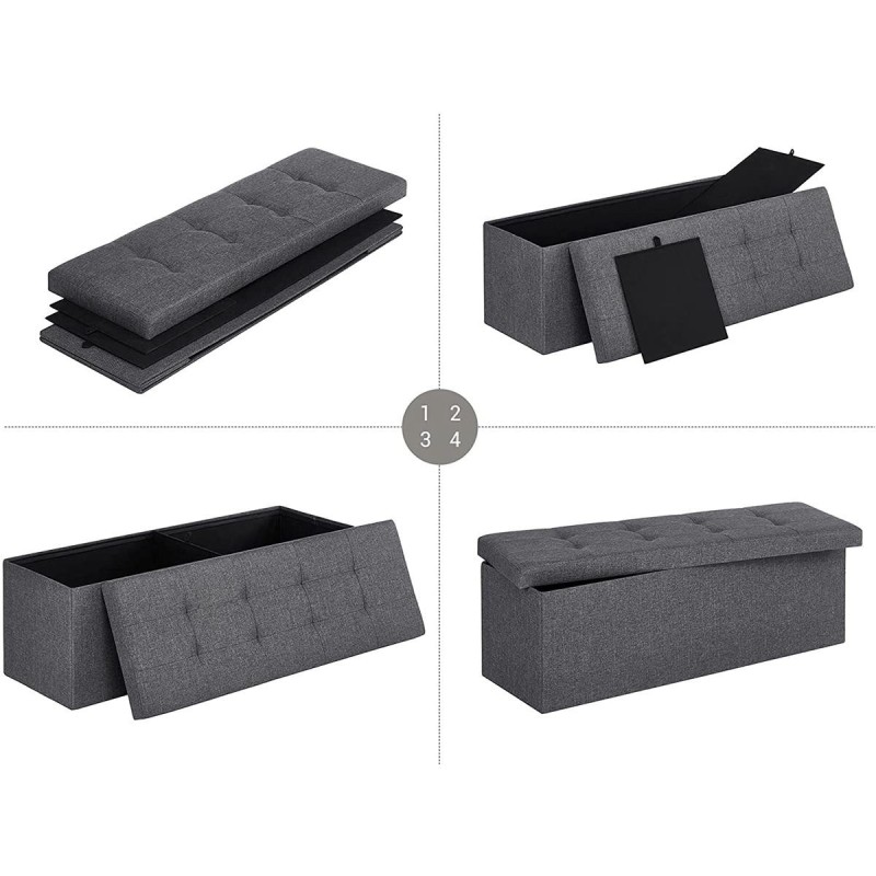 Banco con Almacenaje SIDNEY, en Madera y Tela, color Gris Claro