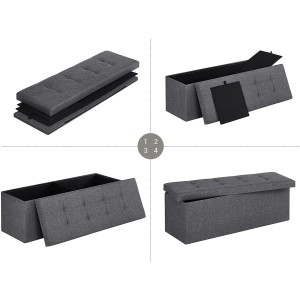 Banco con Almacenaje SIDNEY, en Madera y Tela, color Gris Claro