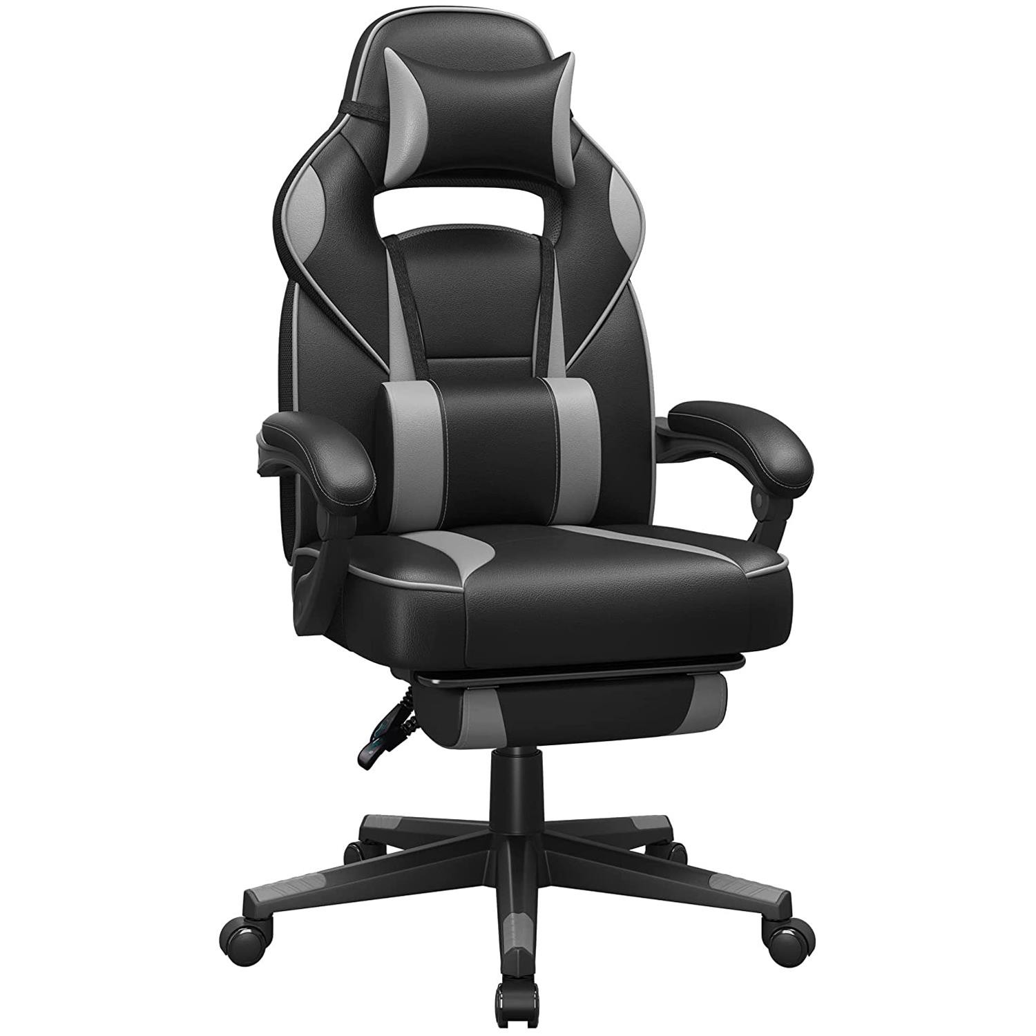 Silla Gaming ROBIN con Reposapiés, Cojines Lumbar y Cervical, en Piel Negra y Roja