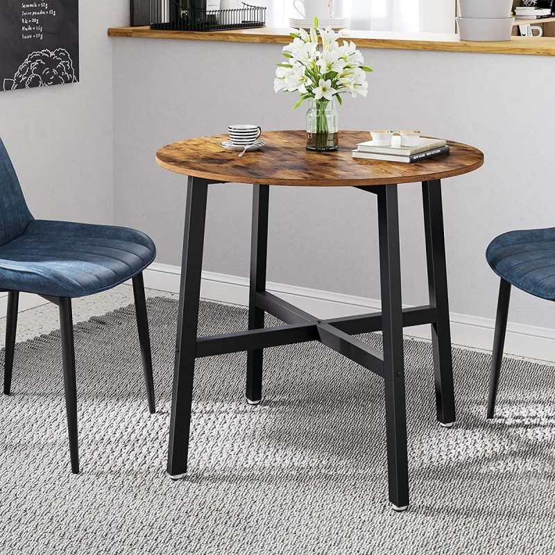 Mesa Auxiliar POLY, en Madera y Metal, color Negro y Marrón Oscuro