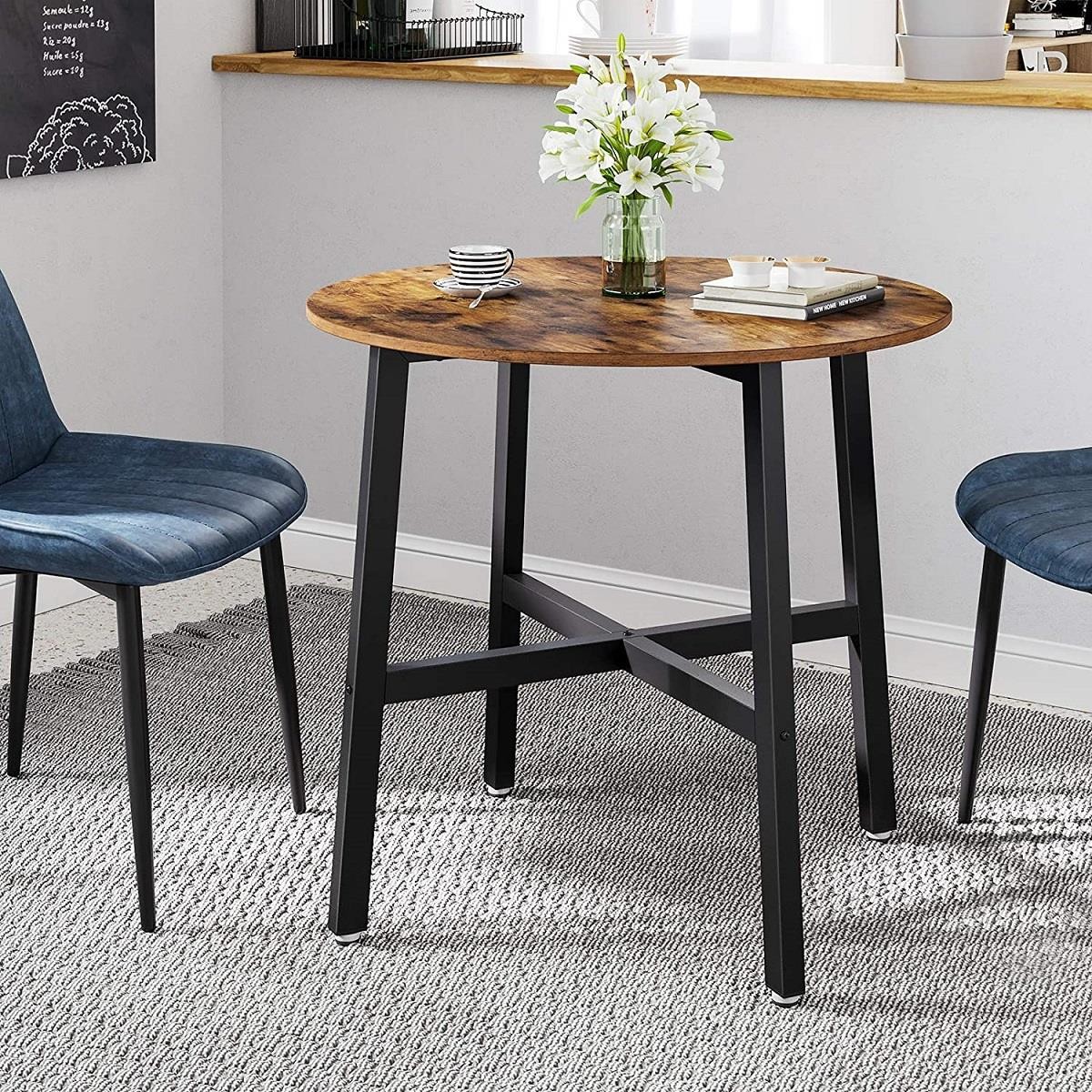 Mesa Auxiliar POLY, Dimensiones 80x80x75 cm, en Madera y Metal, color Marrón Oscuro