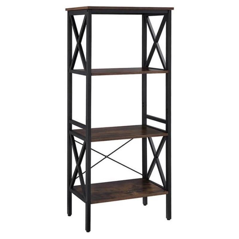 Estantería PARIS, Diseño moderno e industrial, en Metal y Madera, color Roble Oscuro