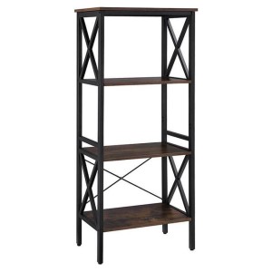Estantería PARIS, Diseño moderno e industrial, en Metal y Madera, color Roble Oscuro