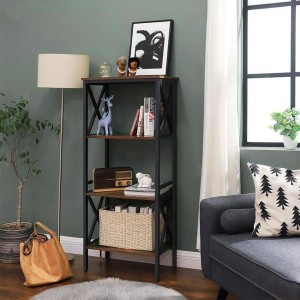 Estantería PARIS, Diseño moderno e industrial, en Metal y Madera, color Roble Oscuro