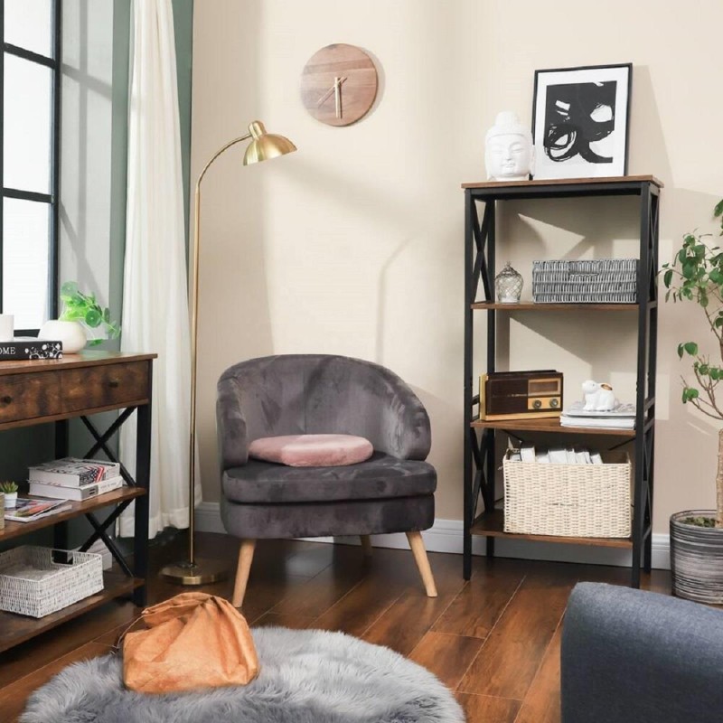 Estantería PARIS, Diseño moderno e industrial, en Metal y Madera, color Roble Oscuro