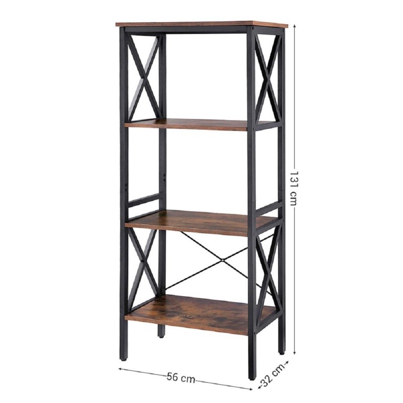 Estantería PARIS, Diseño moderno e industrial, en Metal y Madera, color Roble Oscuro