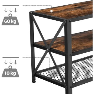 Estantería Baja DONTIN, en Metal y Madera, color Negro y Marrón Oscuro