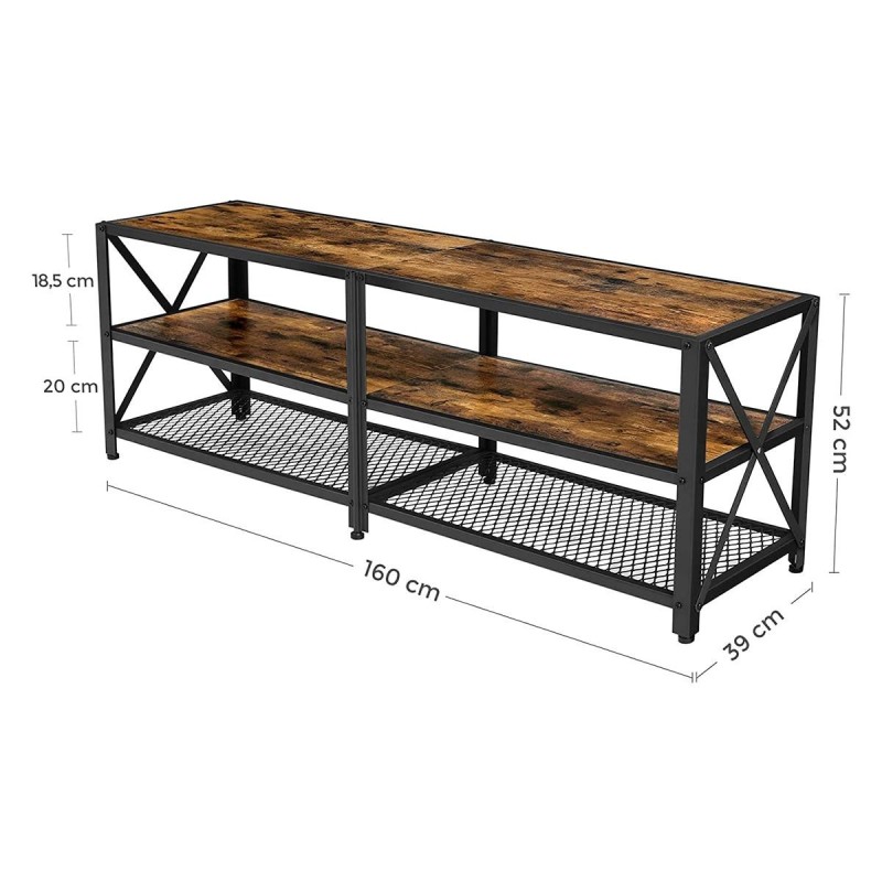 Estantería Baja DONTIN, en Metal y Madera, color Negro y Marrón Oscuro