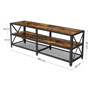Estantería Baja DONTIN, en Metal y Madera, color Negro y Marrón Oscuro