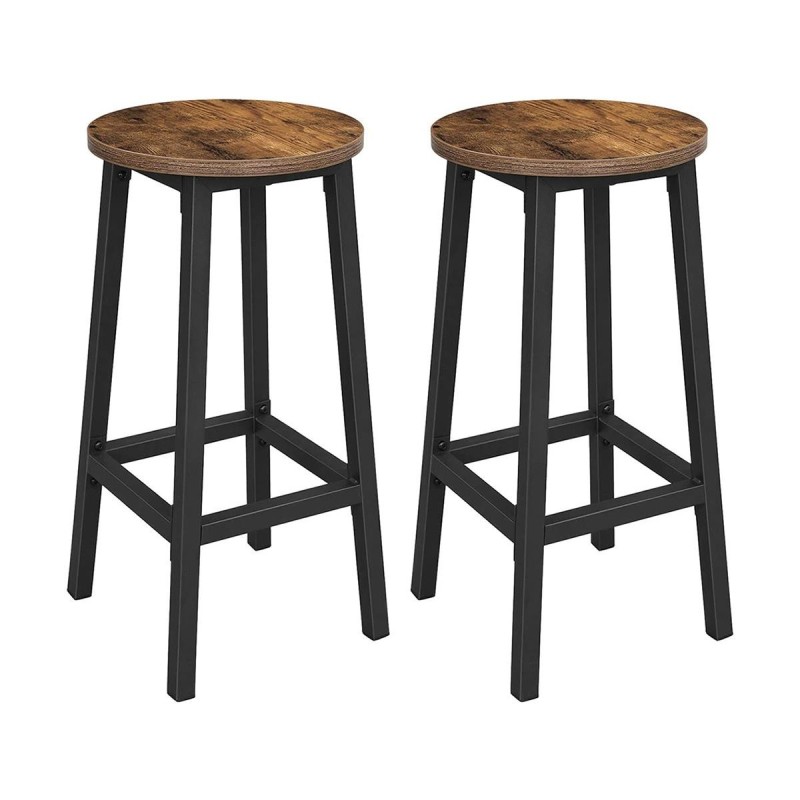 Set 2 taburetes DUO, en Metal Negro y Madera color Marrón Oscuro