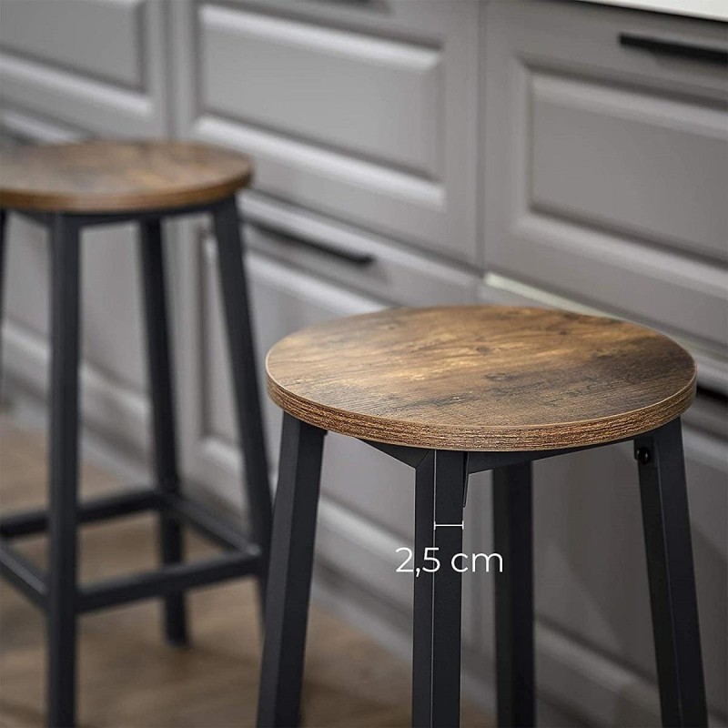 Set 2 taburetes DUO, en Metal Negro y Madera color Marrón Oscuro