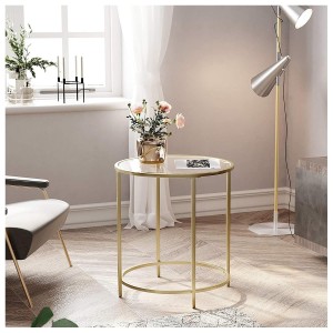 Mesa Auxiliar GOLD, Estructura Metálica Dorada con Superficie de Cristall