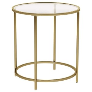 Mesa Auxiliar GOLD, Estructura Metálica Dorada con Superficie de Cristall