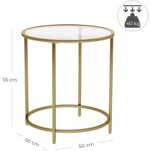 Mesa Auxiliar GOLD, Estructura Metálica Dorada con Superficie de Cristall
