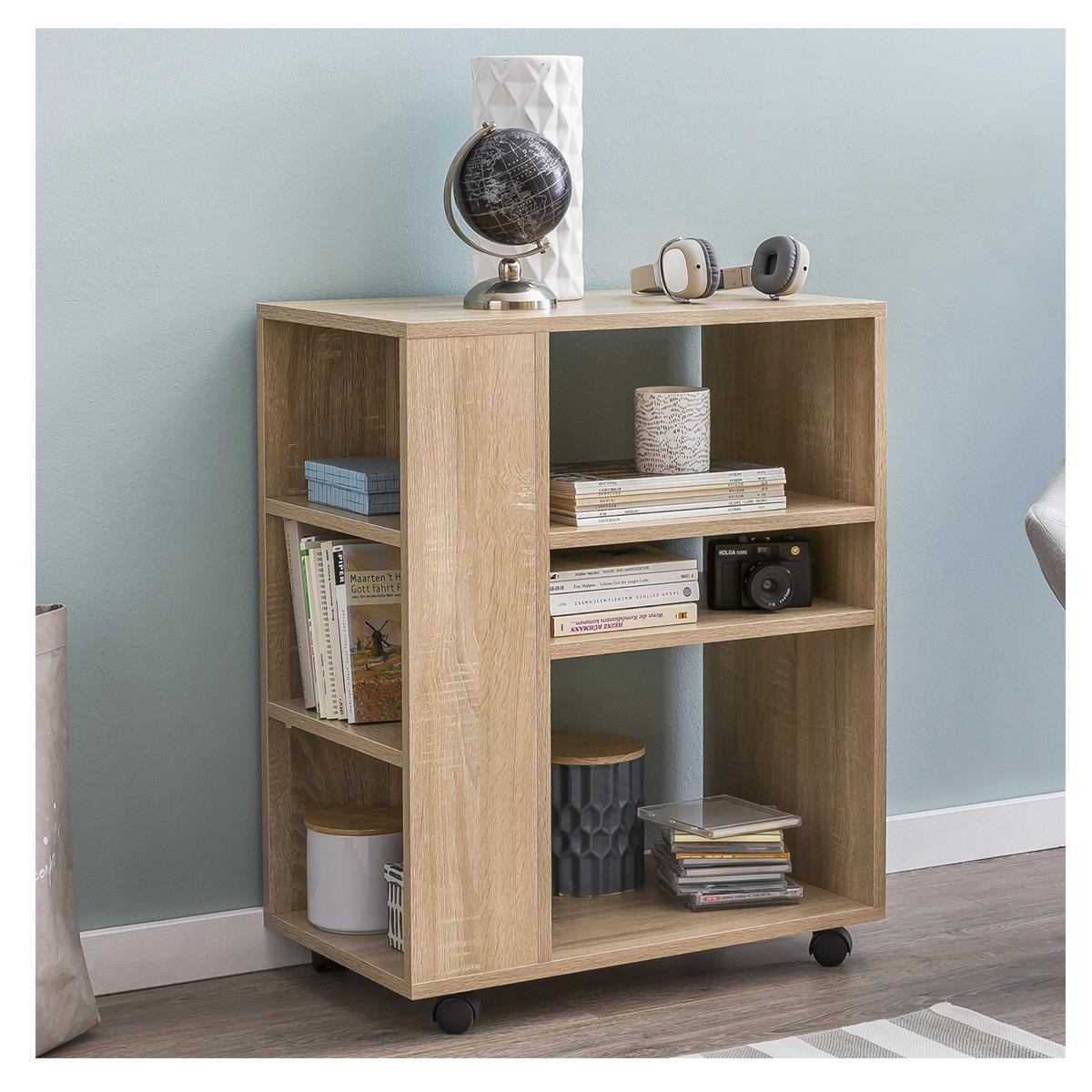 Armario Multiusos con ruedas DONDY, 60x35x75 cm, en Madera color Natural