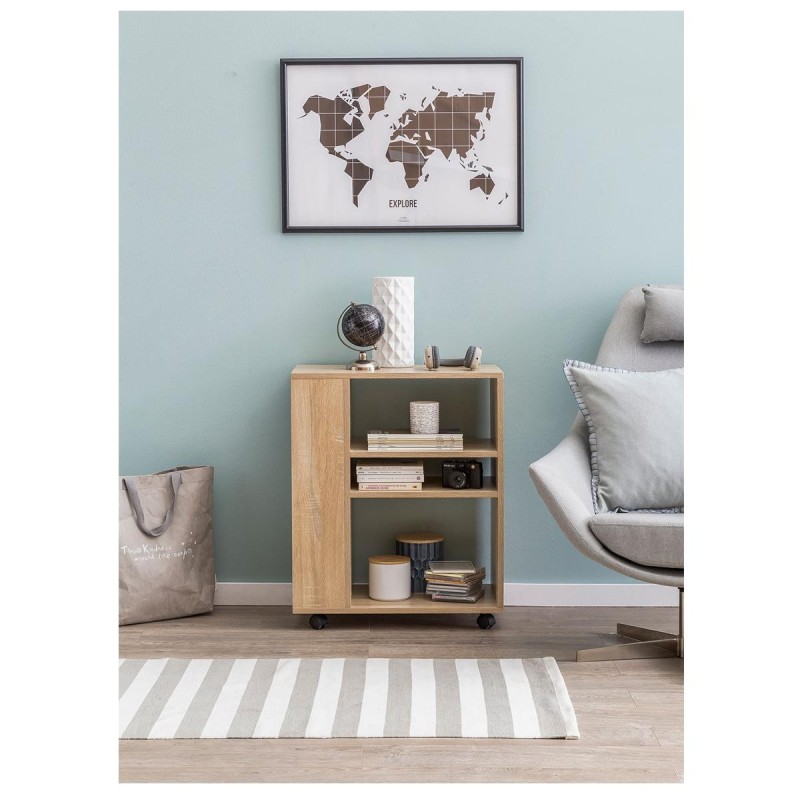 Armario Multiusos con ruedas DONDY, 60x35x75 cm, en Madera color Natural