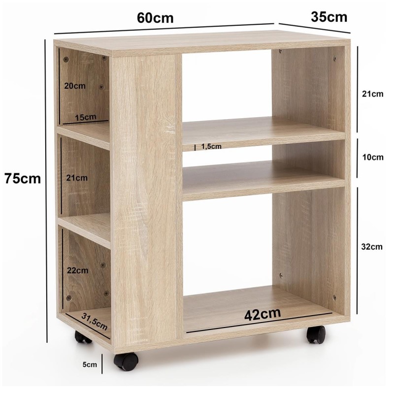 Armario Multiusos con ruedas DONDY, 60x35x75 cm, en Madera color Natural