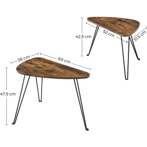 Conjunto de 2 Mesas Auxiliares KELSEA, en Metal y Madera, color Negro y Marrón Oscuro