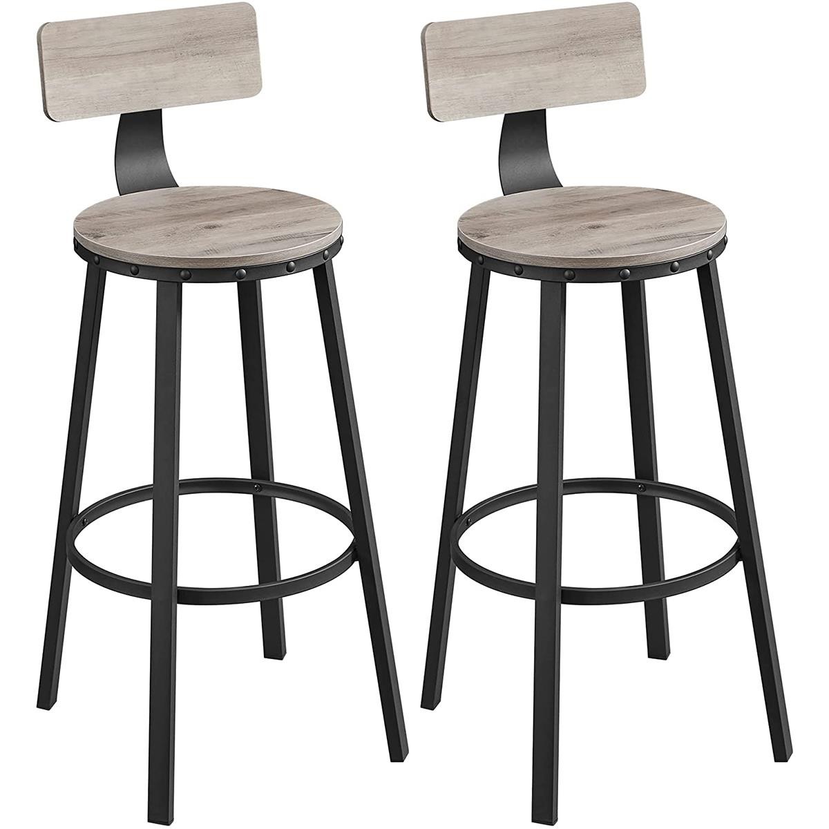 Set de 2 Taburetes KODI, Diseño Vintage, en Metal y Madera color Marrón Rústico